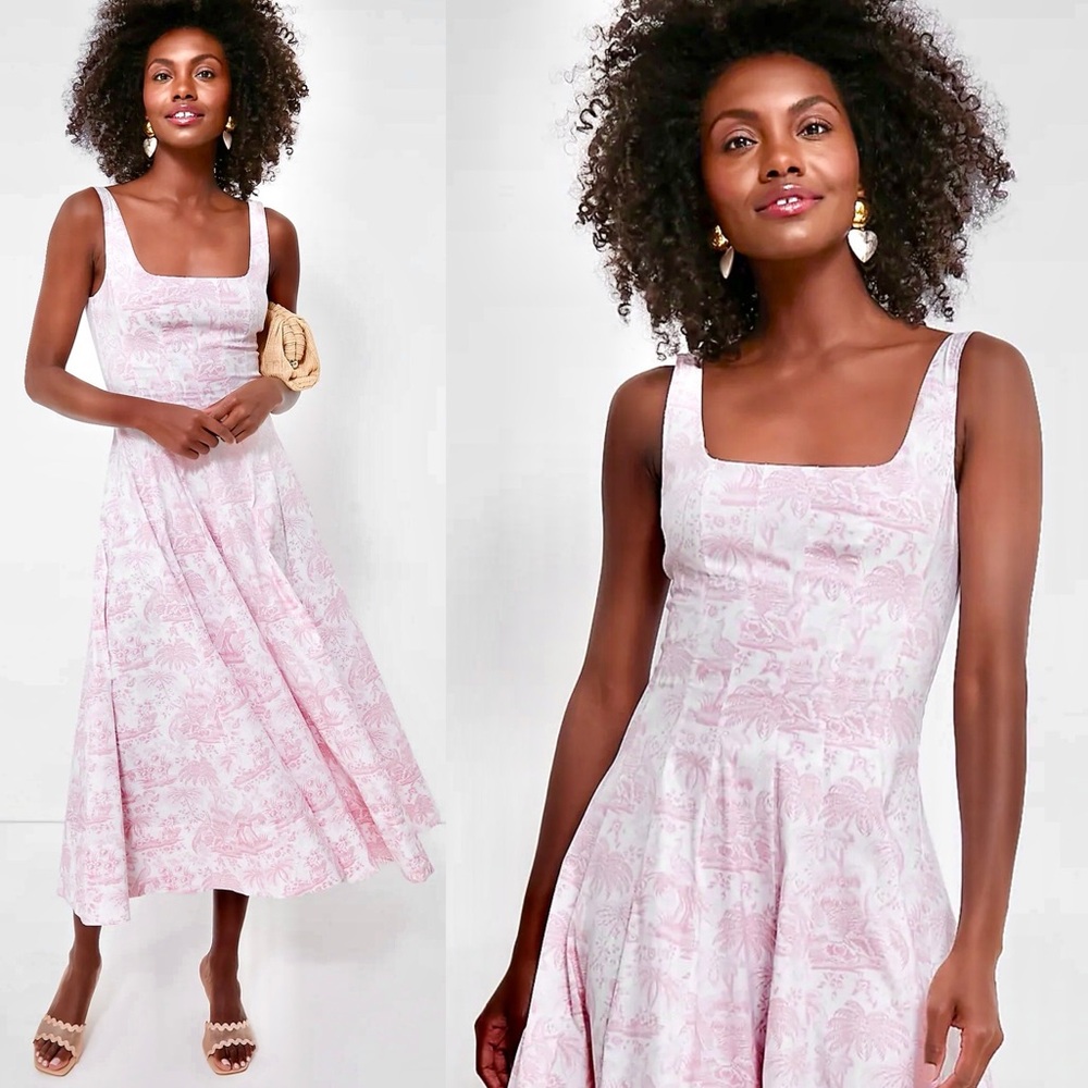 🌺🎉HP🎉🌺 NWT Staud Wells Midi Dress Cherry Blossom Toile 🌟Rare🌟